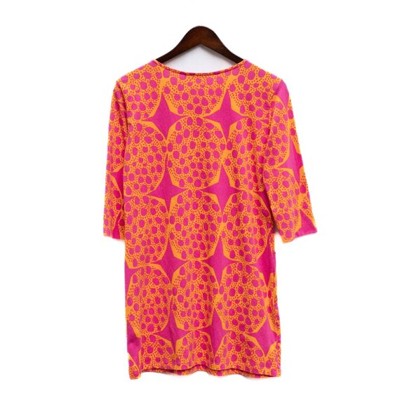 Marimekko Shift Mini Dress XS Pink Yellow Abstract Mod Print Cotton Pockets - Picture 6 of 8